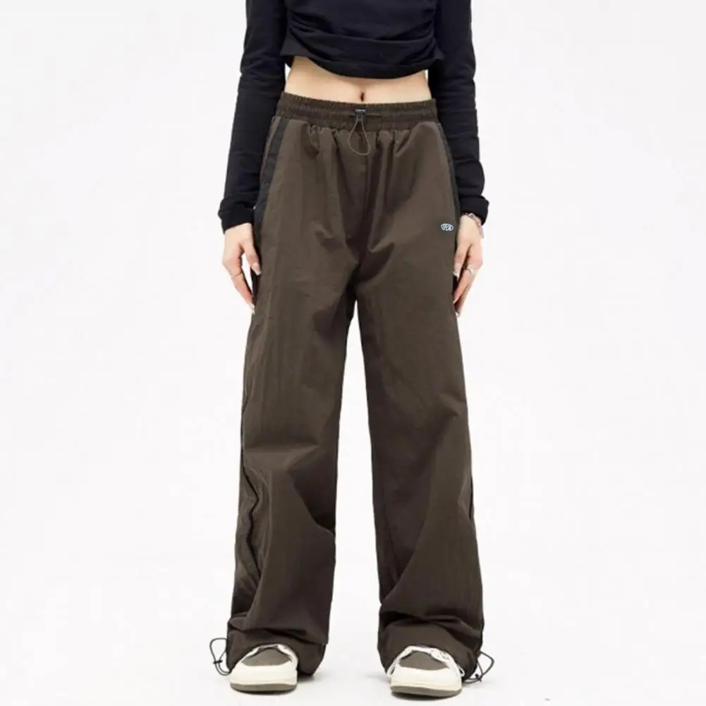 Women Retro Baggy Pants High Waist Patchwork Color Oversized Wide Leg Pants Elastic Waist Hip Hop Jogger Pants Loose Sweatpants