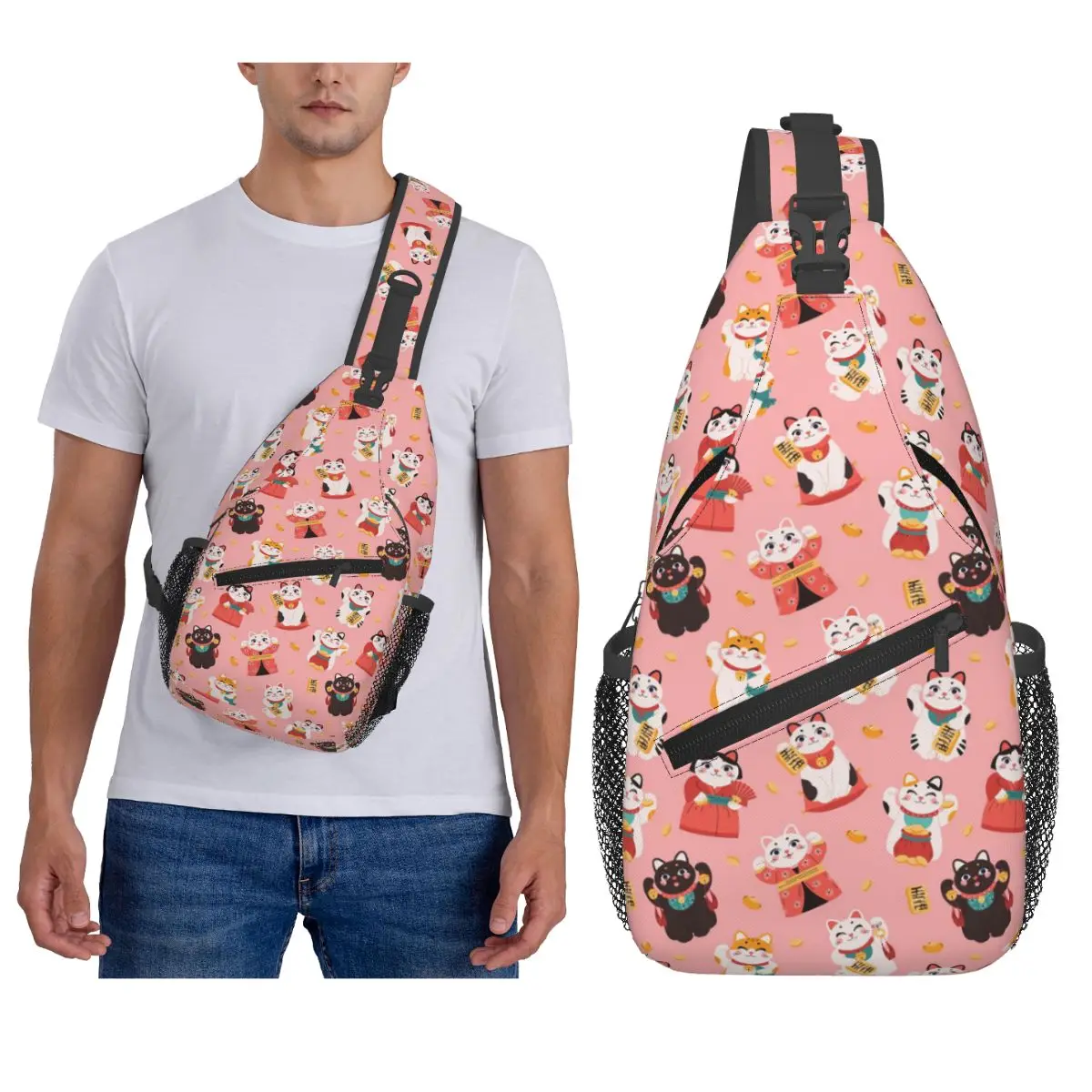 اليابانية المال القط حقيبة الصدر الرجال حبال Crossbody على ظهره حقيبة صدر للرجال السفر المشي لمسافات طويلة Daypack حقيبة كتف