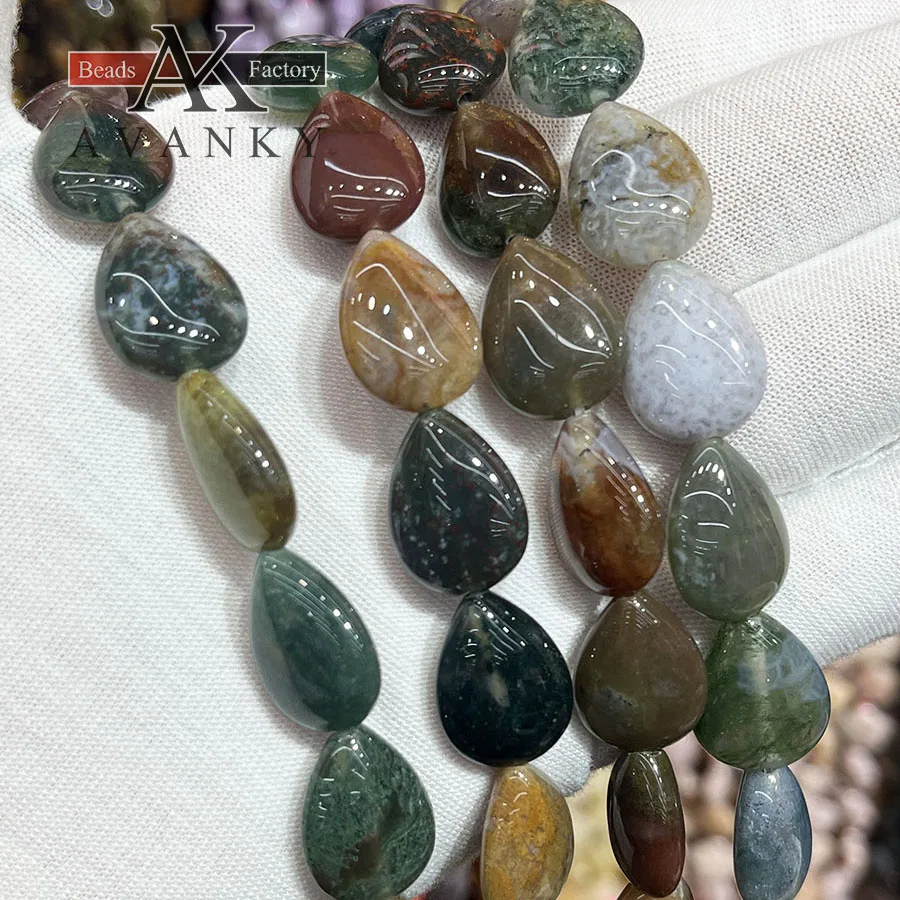 Natural Indian Agate Stone Water Droplet Melon Seed Shape Loose Beads Jewelry Making DIY Necklace Bracelet Accessory 15''13x18mm