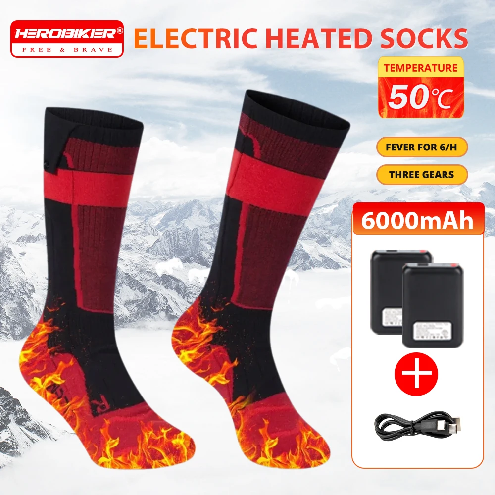 

Ski Heated Socks 6000mAh Thermal Socksfor Women Men Heating Foot Warmer Electric Heated Socks Hiking Skiing Warm Outdoor Sports