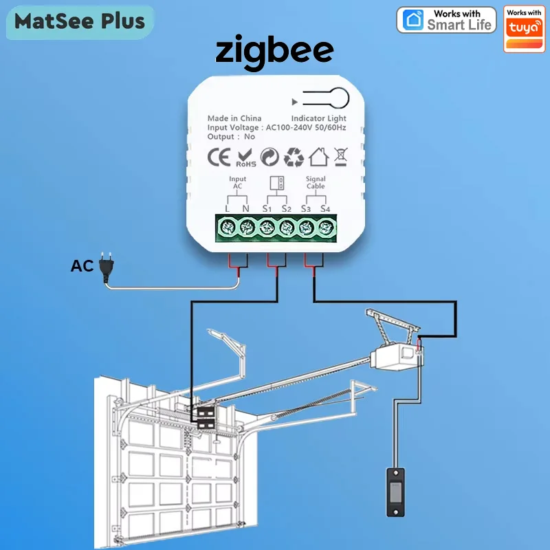 Smart ZigBee Garage Door Opener Controller with Sensor Voice Control with Alexa Google Home Tuya ZigBee Gateway Needed