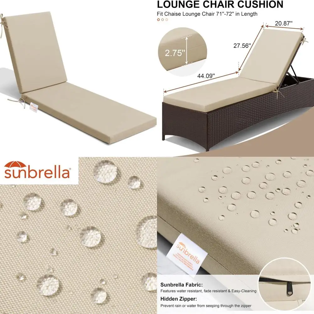 

Outdoor Chaise Lounge Cushion, Fade and Water Resistant, 72 Long x 21 Wide, Comfortable Patio Furniture Cushion