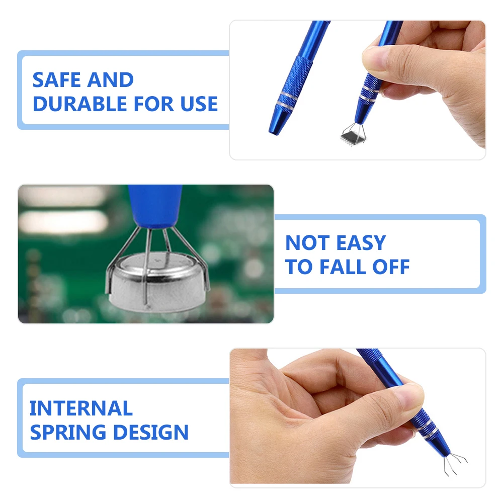 

2pcs Blue Silver IC Puller Screw Pickup Tool Aluminum Alloy Durable Anti Rust Electronic Extractor Lightweight Storage Easy
