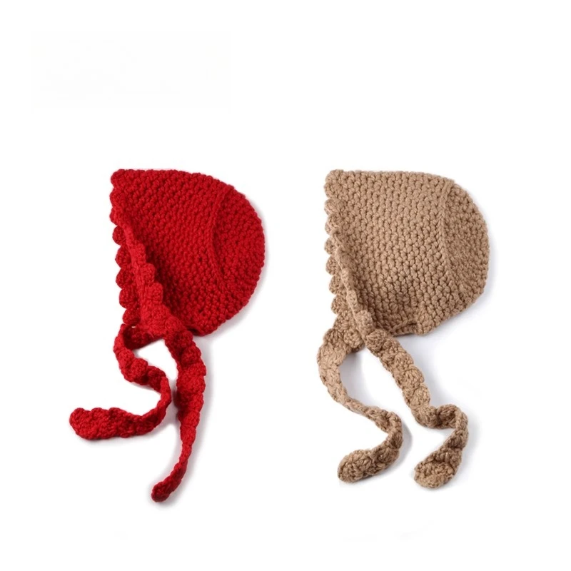 

Princess Winter Autumn Baby Girl Knitted Wool Hat with Ear Protection Thick Braid Handmade Warm Children's Cap 1-8 Year