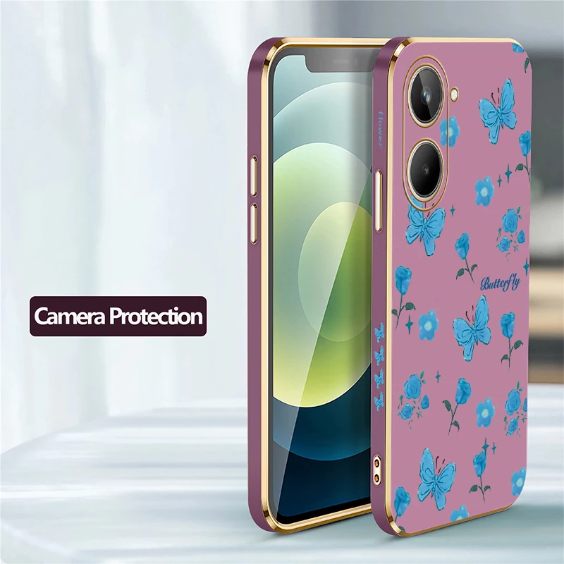 Flower Butterfly Print Phone Case For OPPO Realme 12 Pro Plus 10 9i 4G 12 5G 11 9 Pro Plating Silicone Soft Shockproof Cover - view 5