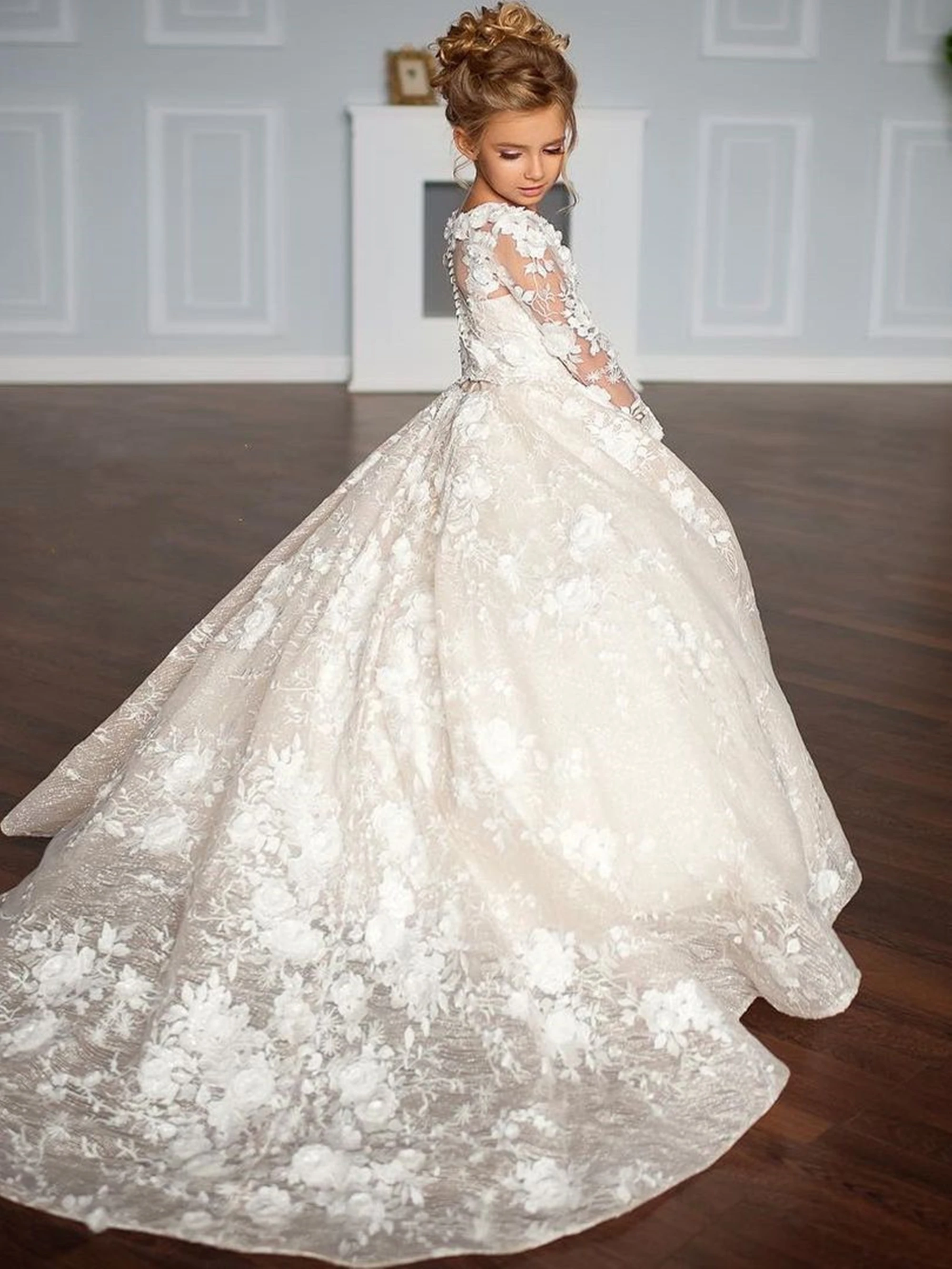 Vestido de flores para niña, lazos, primera comunión, Princesa, Formal, tul, fiesta de boda