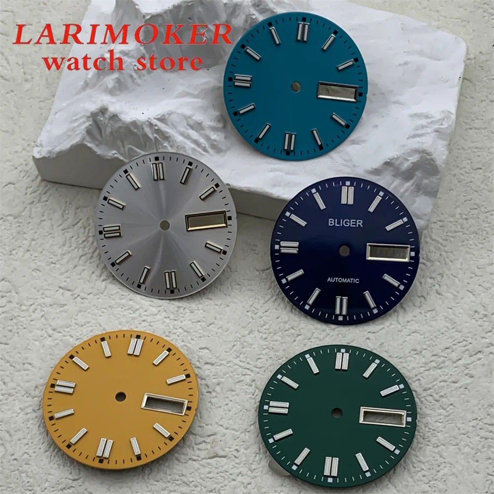 BLIGER 무균 다이얼, NH36 무브먼트용 녹색 야광 다이얼, 3.8pm 시계 크라운 장착, 29mm
