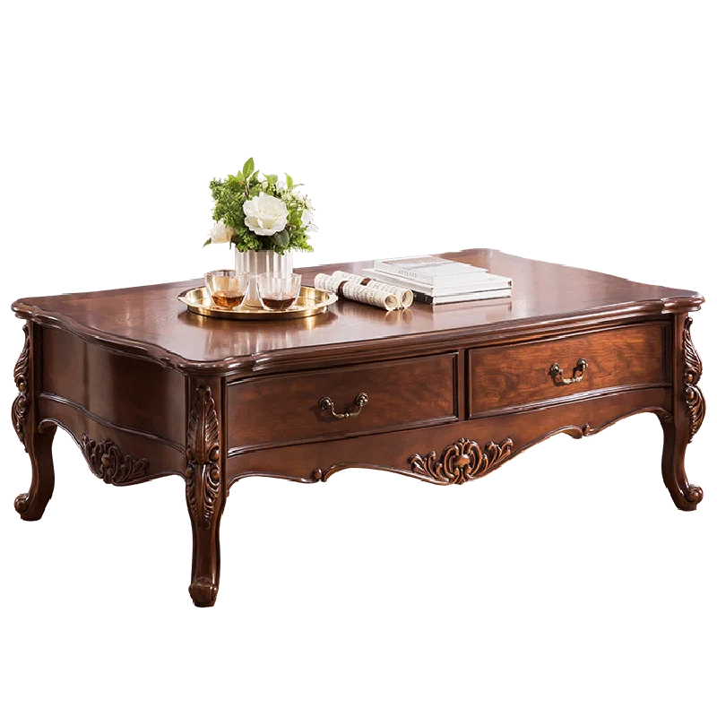 Furniture American Solid Wood Tea Table Living Room Simple Storage Rectangular Tea Table Retro European Coffee Table
