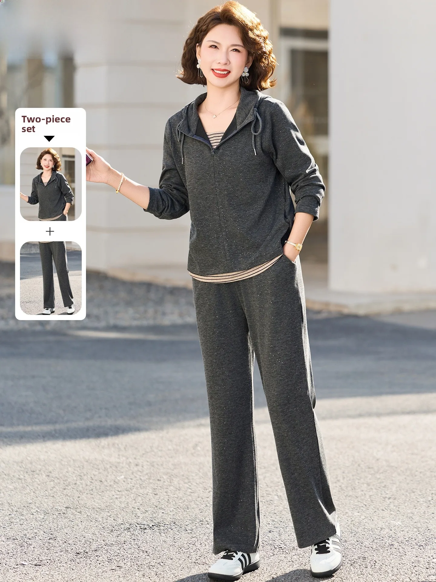 

Chic Sportswear Set for 50 Year Old Women Casual Long Sve Two Piece Suit Spring Autumn Comfortable Polyester Fiber