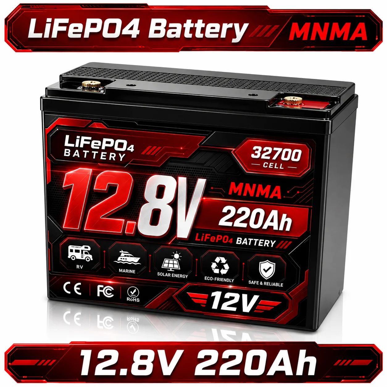12V 200Ah/220Ah lifepo4 battery built-in 100A BMS for RV solar energy storage and off grid electrical power generation