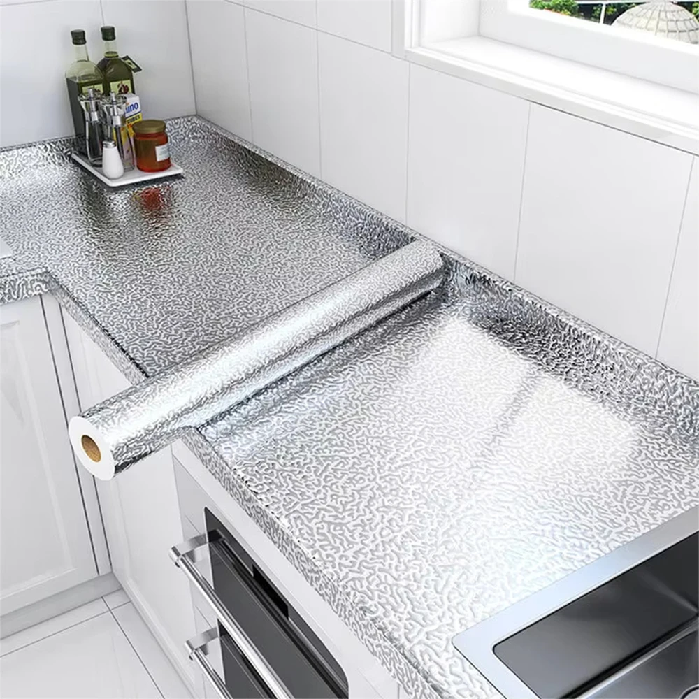57cm Kitchen Anti Oil Sticker Self-adhesive Aluminum Foil Wall Stickers For Countertops Backsplash Drawers Cabinets Shelves