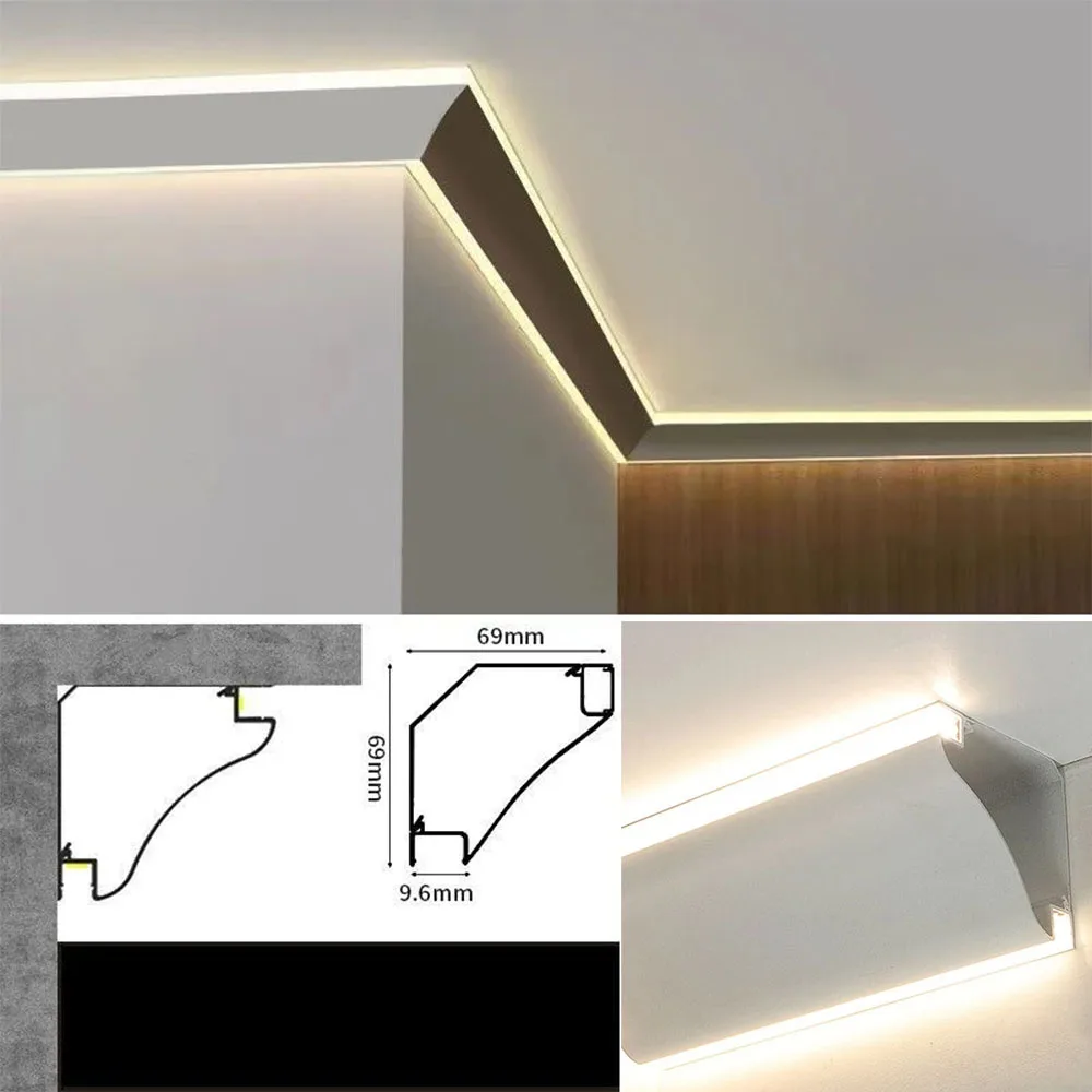 Ceiling Led Aluminum Profile Top Corner Line Lamp, Surface Mounted LED Aluminum Channel Double Luminous Plaster Line Decor