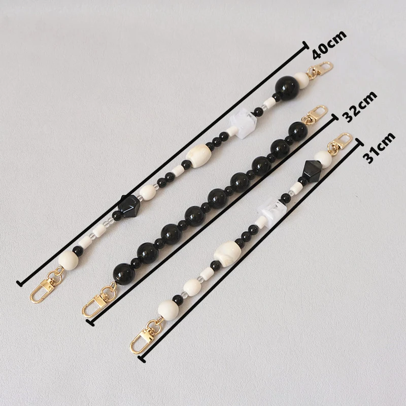 New Woman Bag Accessory Black White Acrylic Resin Bead Parts Handcrafted Wristband Cute Phone Case Strap Women Bag Handle Chains