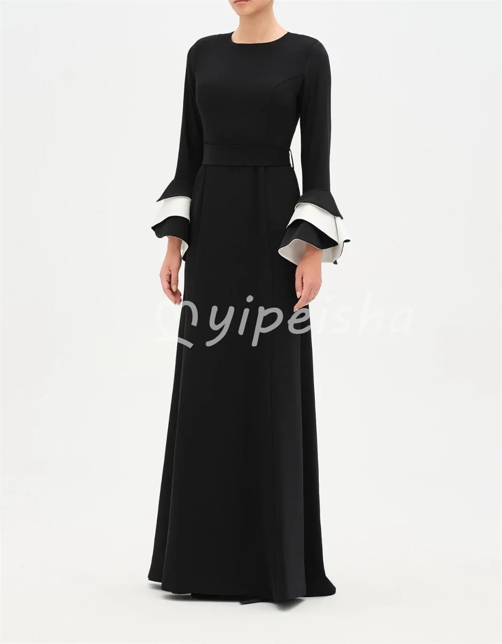 Simple Classic Jersey Red Pleat Ruffles Tiered Mermaid High Collar Floor-Length Women's Evening Dresses Party Gowns Customized