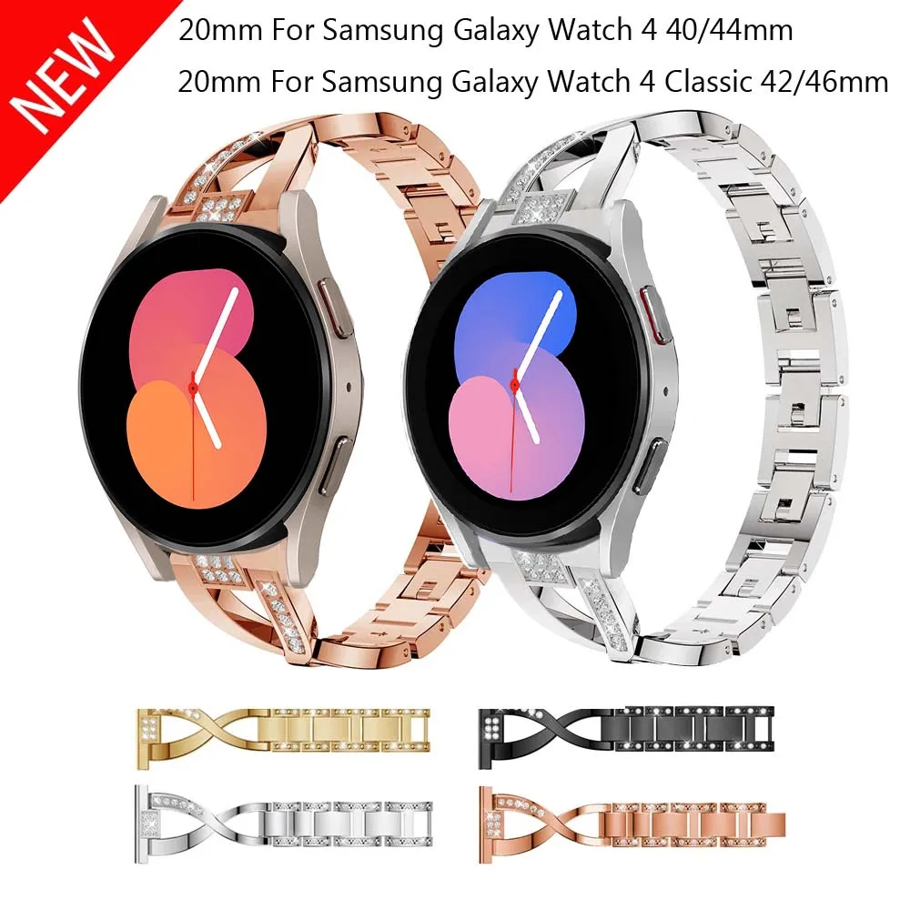 삼성 갤럭시 시계 용 20mm 시계 스트랩 7 6 5 4 40 44mm/Watch4 클래식 42 46mm 스테인레스 스틸 팔찌 액세서리 팔찌