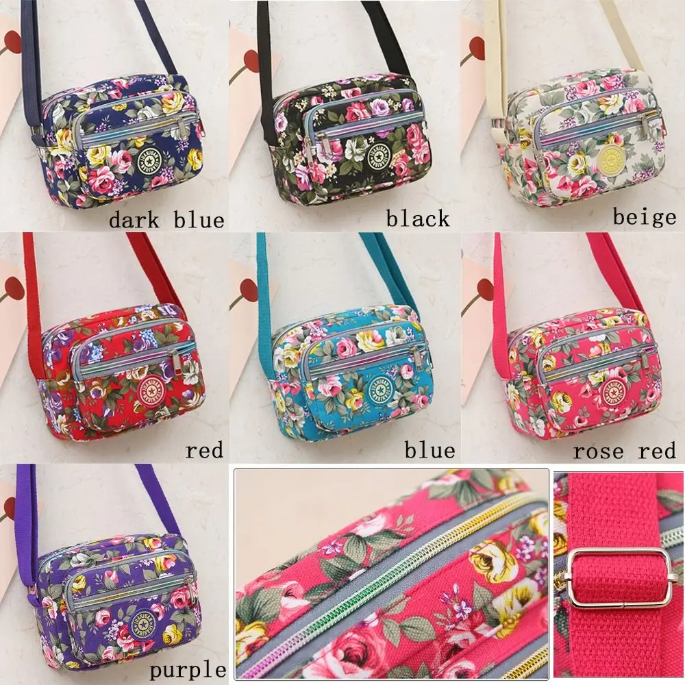 Mochila casual mensageiro bolsa de pano de lona de nylon ombro multi camadas estampa floral bolsa mãe bolsa crossbody feminina