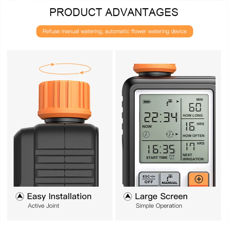 Eshico Duży ekran na zewnątrz ogród automatyczny podlewanie kwiatów domowy automatyczny timer irygator wersja angielska kontroler nawadniania