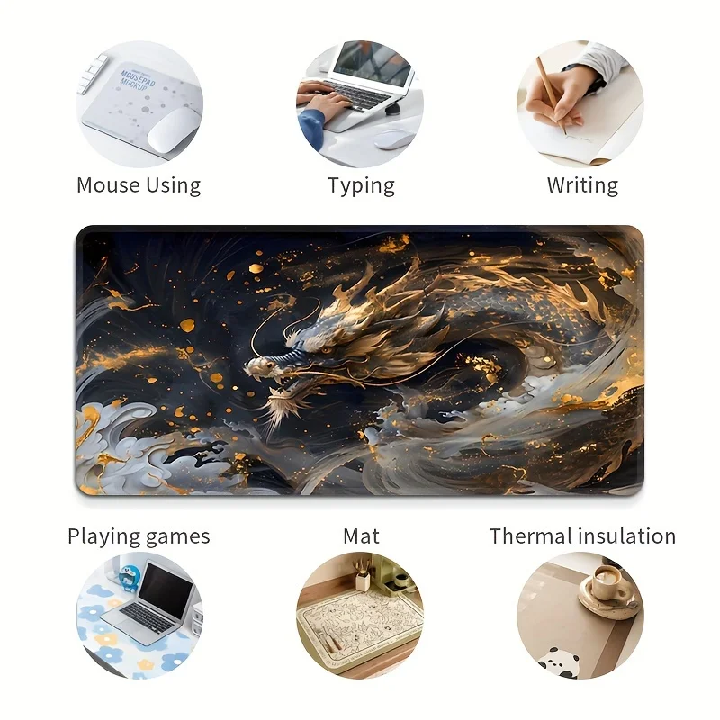 웅장한 검은 용 디자인 마우스 패드 대형 고무 미끄럼 방지 책상 액세서리 사무실 및 게이머 키보드 장식 매트용 마우스패드