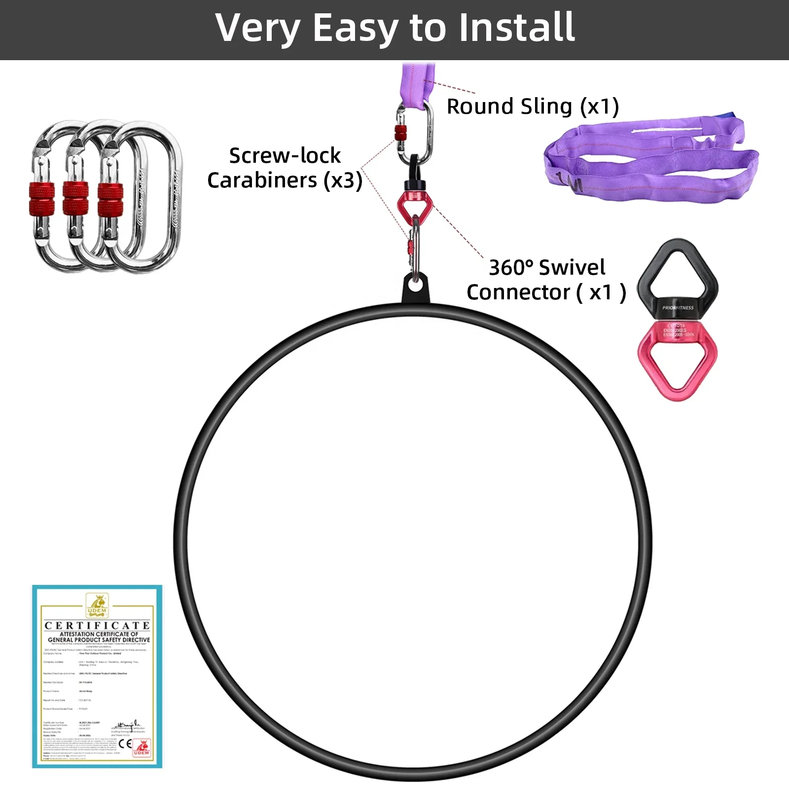 Aerial Black Hoop  for Yoga Exercises Fitness Aerial Lyra Kit