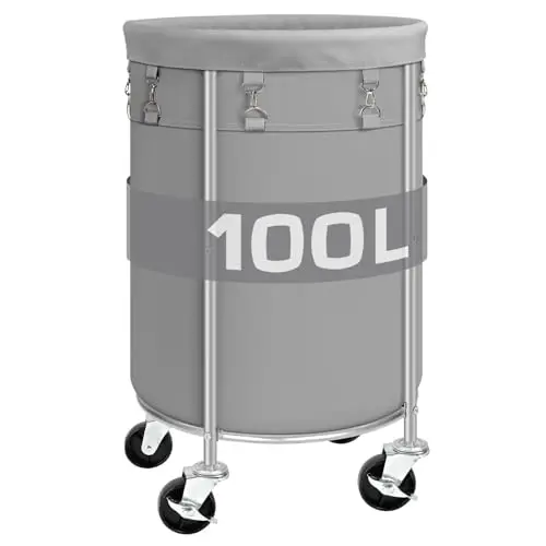 

Laundry Hamper with Wheels, 100L Round Rolling Laundry Basket Sorter with Removable Bag, Clothes Cart Organizer with Steel Fram