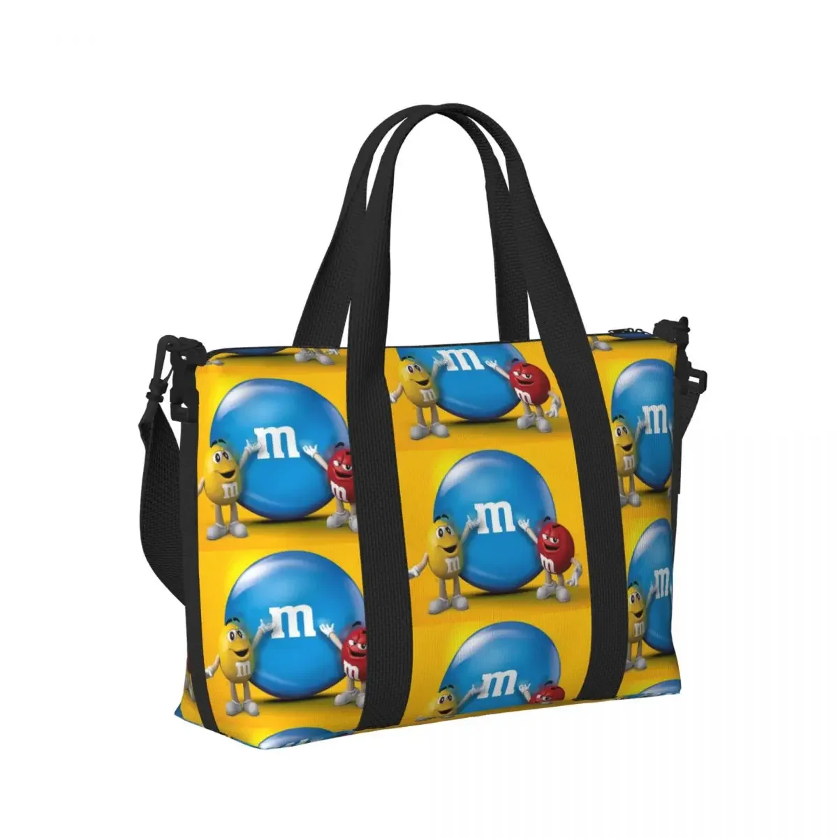 

MM Chocolate Candy Cartoon Beach Travel Bag Large Capacity Tote Bags for Gym Sport Women Shopping Duffle Shoulder Bag