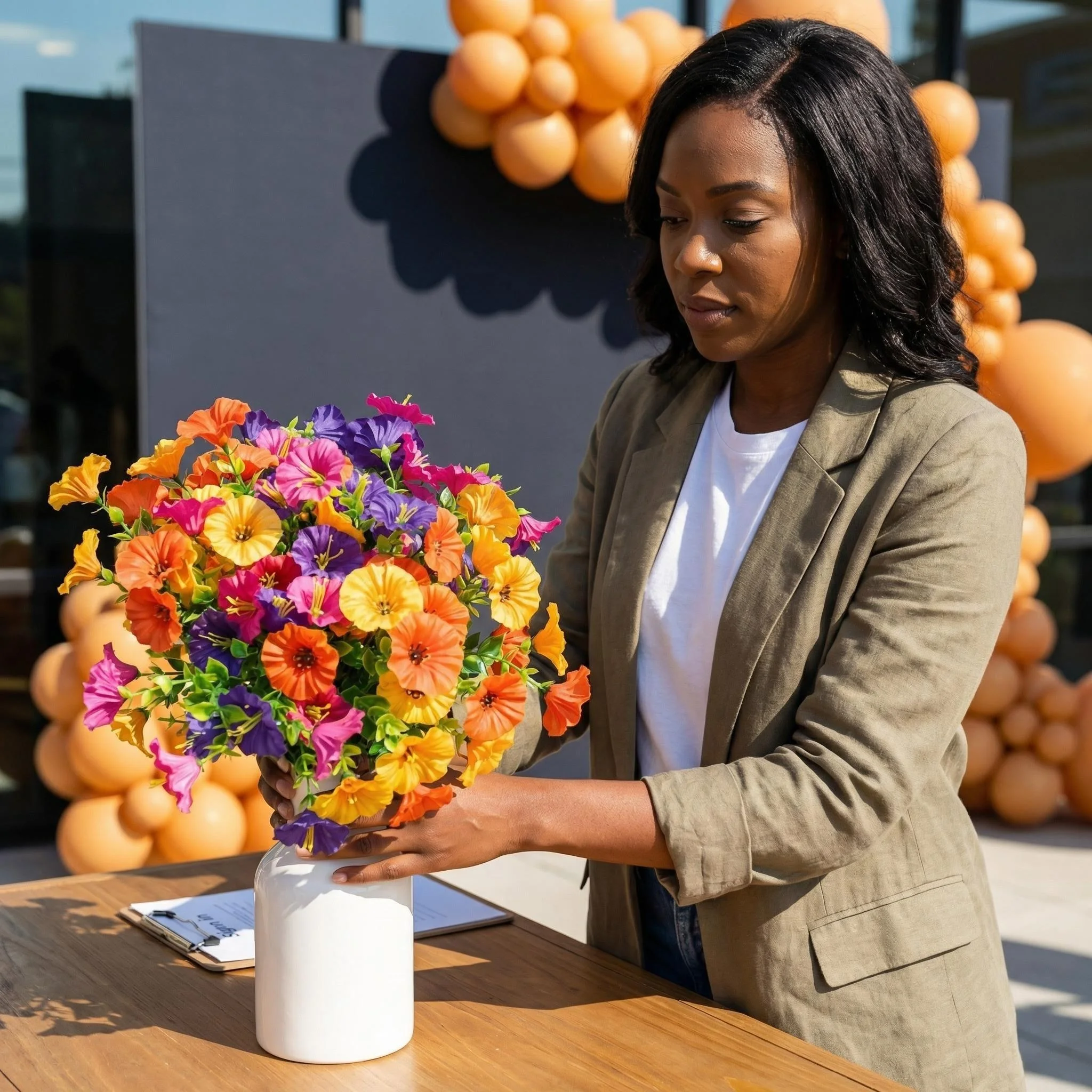 4 Bündel leuchtender künstlicher Eukalyptusblumen | Morgenröte-Blumen (7 Zweige pro Bündel, 3 Blumen pro Zweig, insgesamt 4 Bündel, 84 Blumen) mehrfarbige künstliche Blumendekorationen, leuchtend in 4 Farben, hochwertige Kunststoff-Hängedekorationen, geeignet für Balkon, Terrasse, Blumenkästen, Hochzeiten und Eventdekorationen, langlebige Kunstblumen, ohne Behälter, Kunstblumen für Muttertag und Valentinstag. – Detail 3