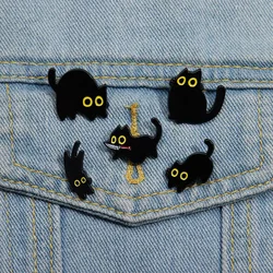 Fun Cute Cat Enamel Brooch Lapel Badge Cartoon Black Kitten Animal Custom Pin Sweater Backpack Jewelry Gift For Friend Wholesale