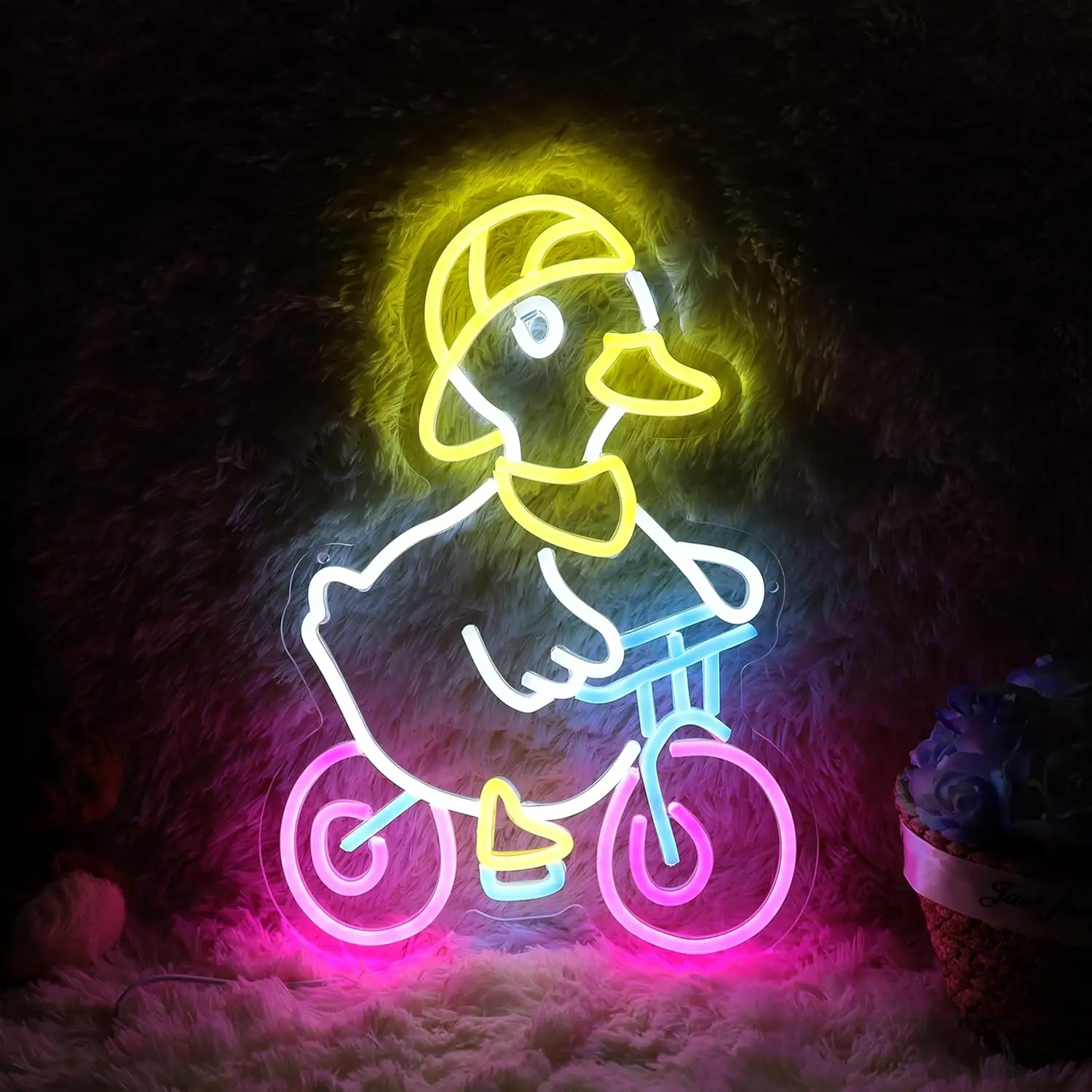 

Duck Riding Bike Neon Sign Dimmable Neon Lights for Classroom Bedroom Kids Room Nursery Room Decor Aesthetics Draw Birthday Gift