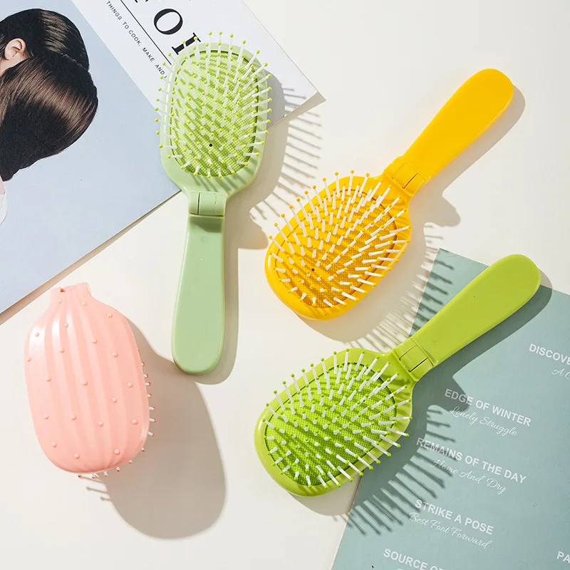Cartoon Cactus Foldable Comb, Portable Anti-Static