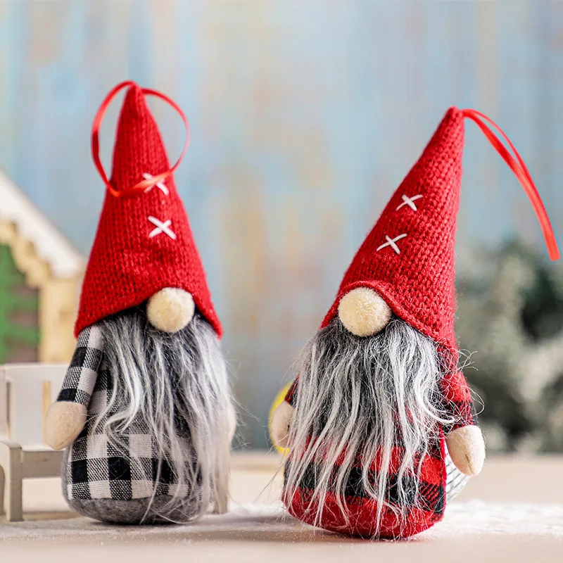 Christmas Gnomes Plush with Red Buffalo Check Handmade Christmas Valentine Tomte Swedish Scandinavian Figurine Home Party Decor