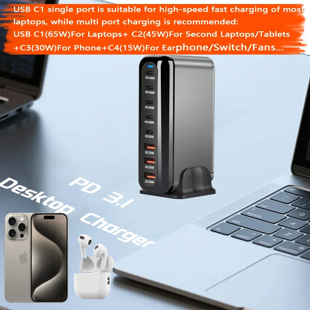 Estação de carregador usb multiportas, 600w, gan, para iphone 16 15 14 13 pro max/samsung s24 s23/xiaomi/huawei/ipad, usb tipo c, carga rápida, macbook/dell carregador pd para laptops