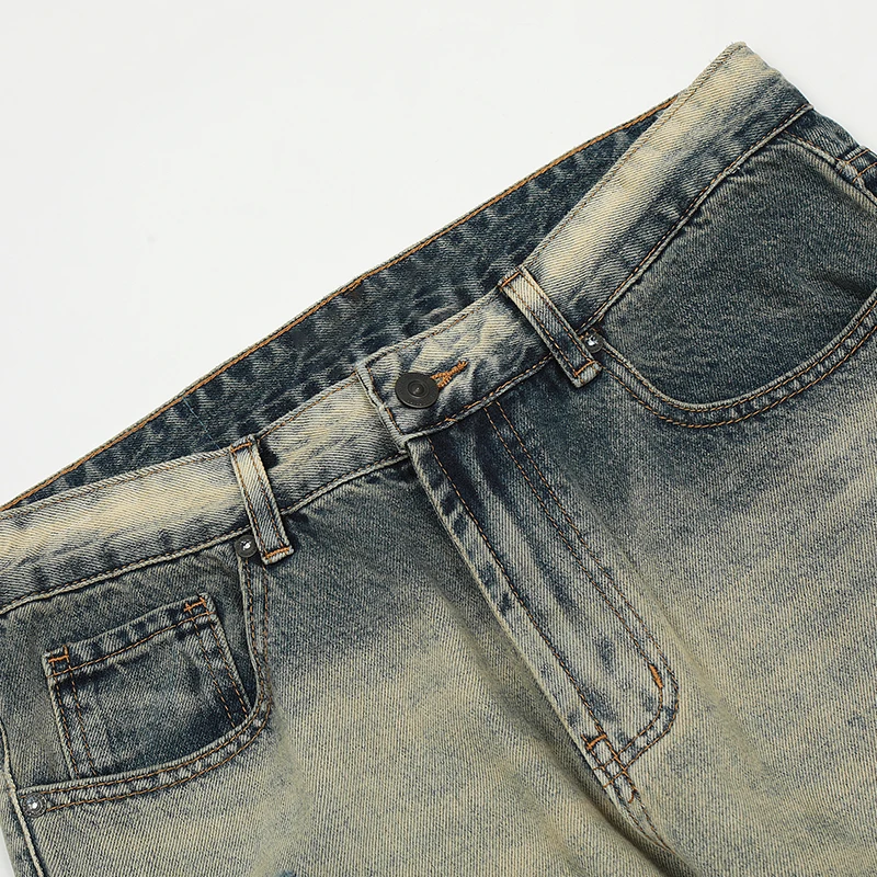 UPRAKF Streetwear Faded Blue Jeans Pocket Denim Pants Pantalones Streetwear Basic High Street Distressed Casual