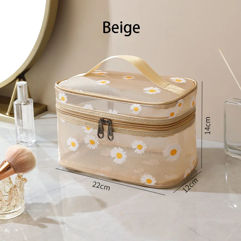 Daisy Mesh Makeup Bag Large Capacity Portable Travel Wash Bag Portable Cosmetics Wash Supplies Storage Bag