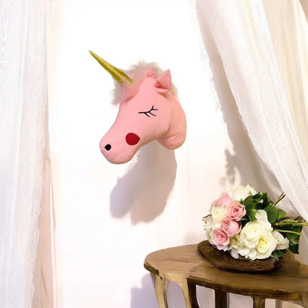 

Hot Sale Unicorn Dreamy Girls Princess Room Pink Cute Head for Wall Decoration Lifelike Simulation Animal Super Wings Toy