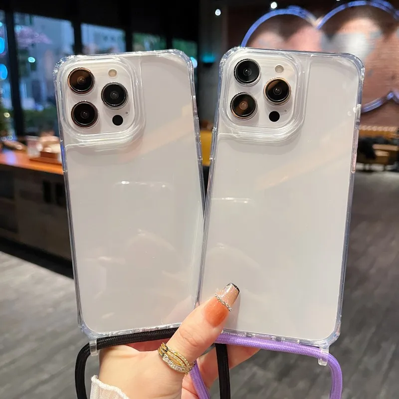 Transparente Schutzhülle mit Trageband für iPhone 17 18 16 15 13 12 11 14 Pro Max Mini X XS Max Plus Air, Umhängekordel, Kunststoff-Acryl-Abdeckung – Detail 7