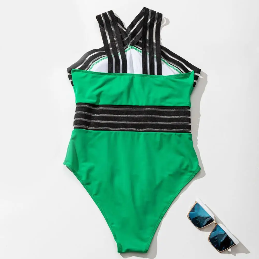 Monokini de malha elegante para mulheres, maiô peça única, cintura alta, roupa de banho em forma de S, gola alta, verão