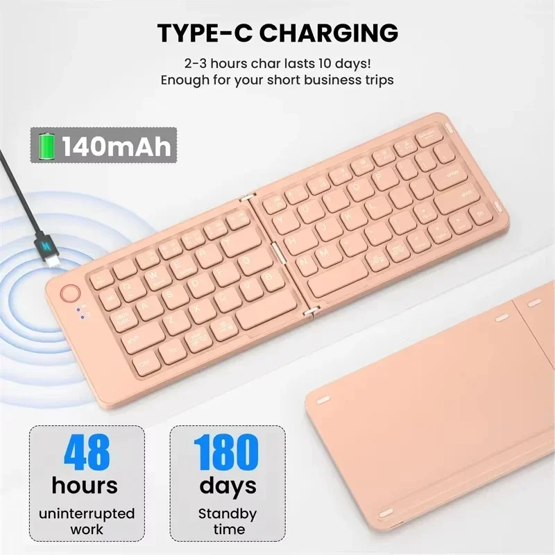 Folding Wireless Keyboard for IPad iPhone IOS/Android/Windows Tablet Arabic Korean Foldable Russian Spanish Bluetooth Keyboard