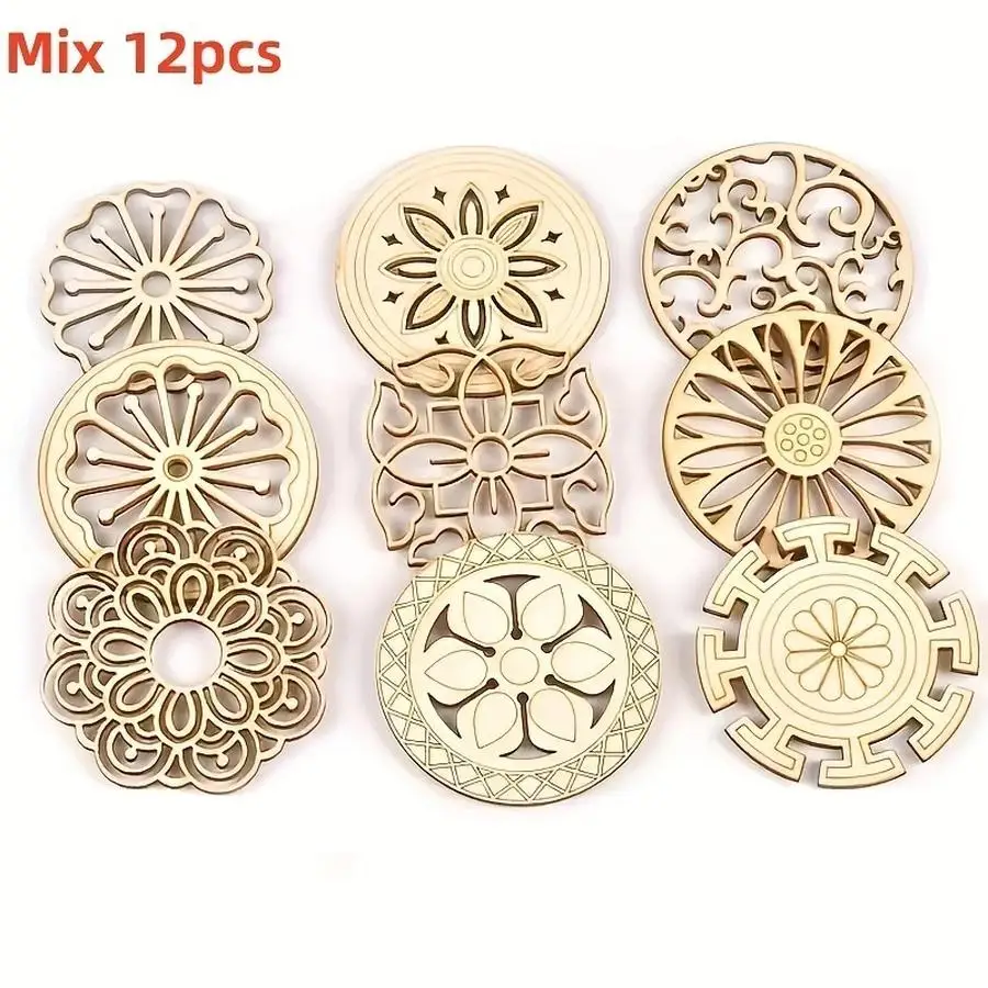1/5/10/20/50/100pcs Unfinished mixed hollow wooden pieces for painting crafts; versatile wooden art pieces for coasters Love Min