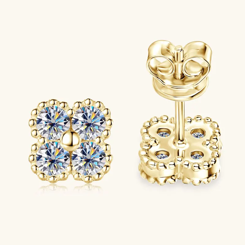 2026 fashion lucky four-leaf clover moissanite earrings 925 sterling silver 3mm hypoallergenic jewelry female gift.