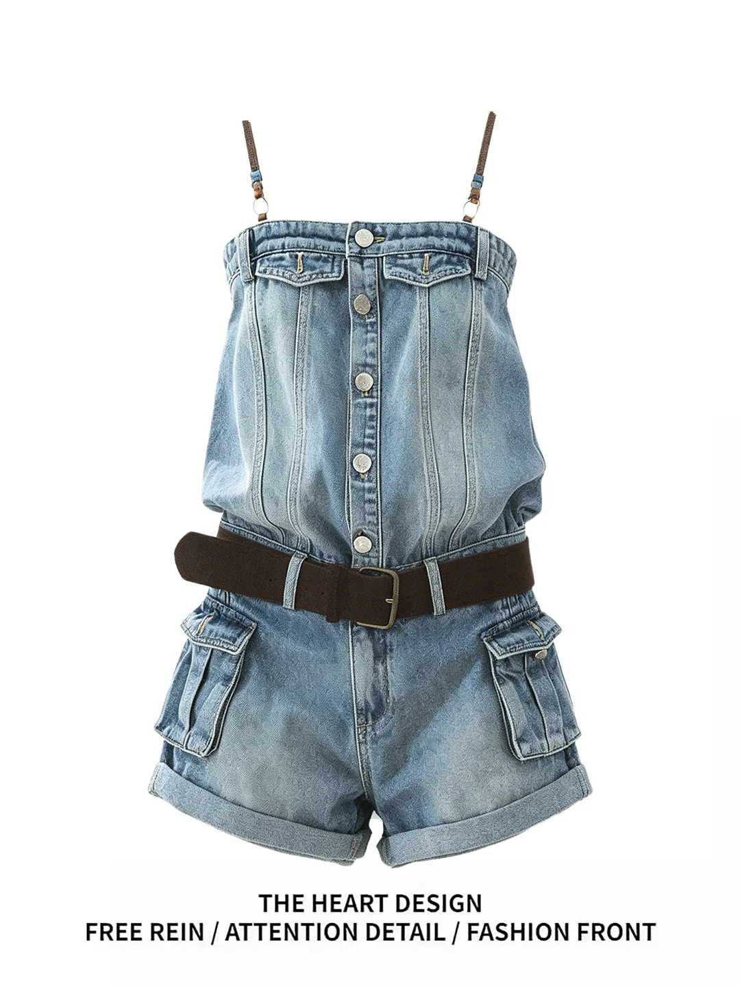 

Stylish Korean Style Sexy Girl Slim Fit Denim Overalls Women Summer New Design Workwear Short Pants High Waist Wide Leg Jeans