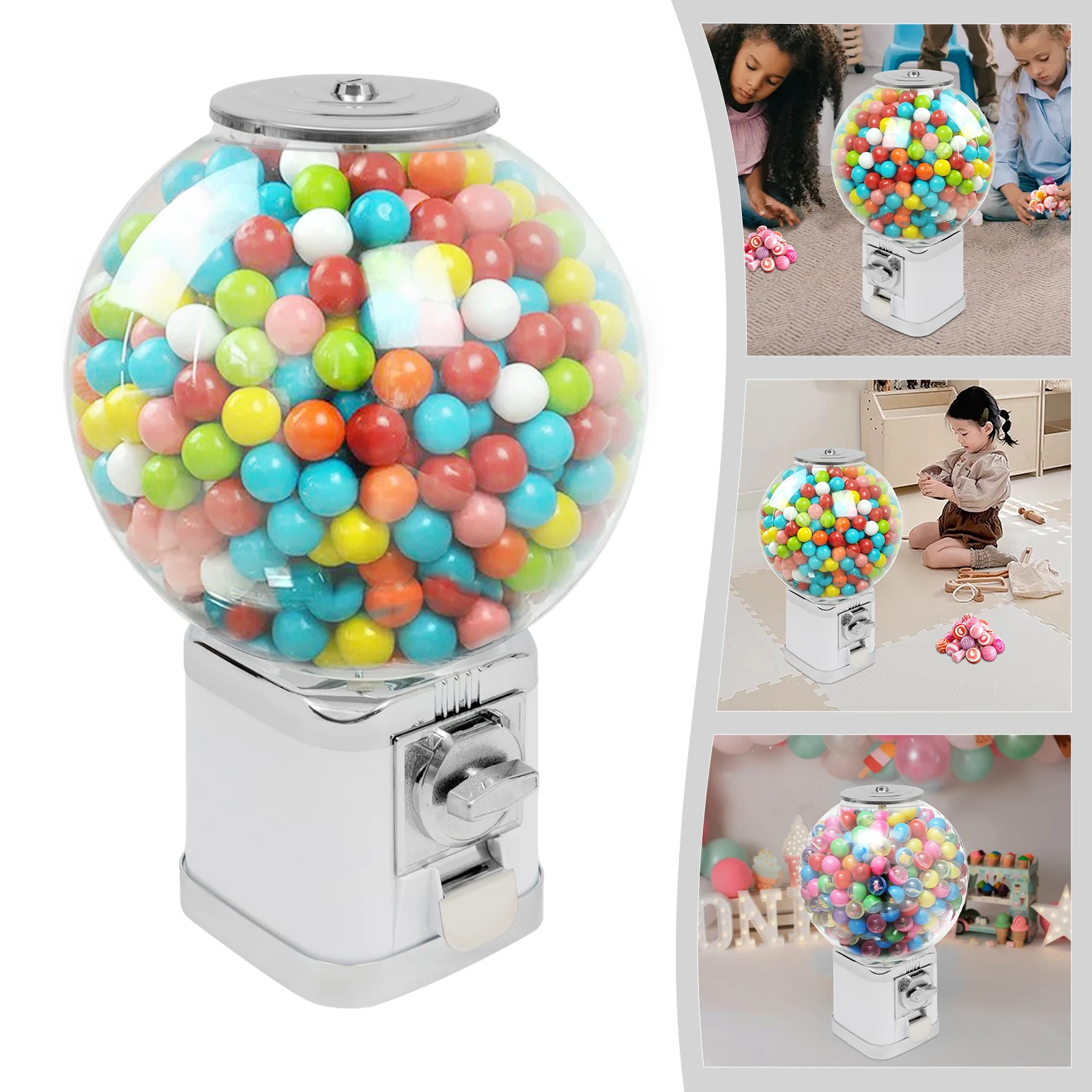 

Gumball Dispenser Machine Freestand Bubble Classic Gum Coin Bank Toy Kids W/Keys