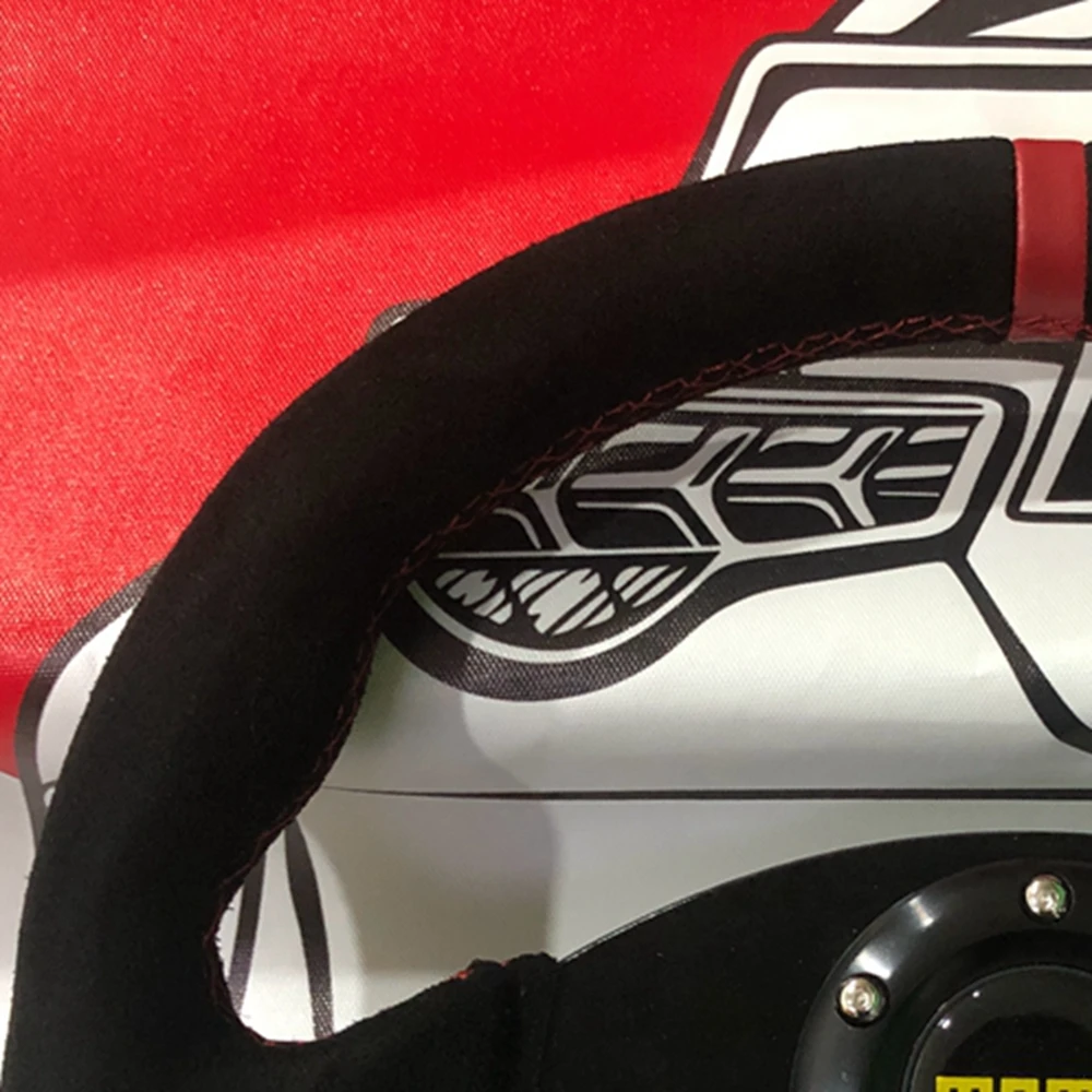 Racing 330MM D Sharped JDM Suede Leather Steering Wheel 13Inch Universal Modified Drift Rally Sport MxO Sim Game Steering Wheel