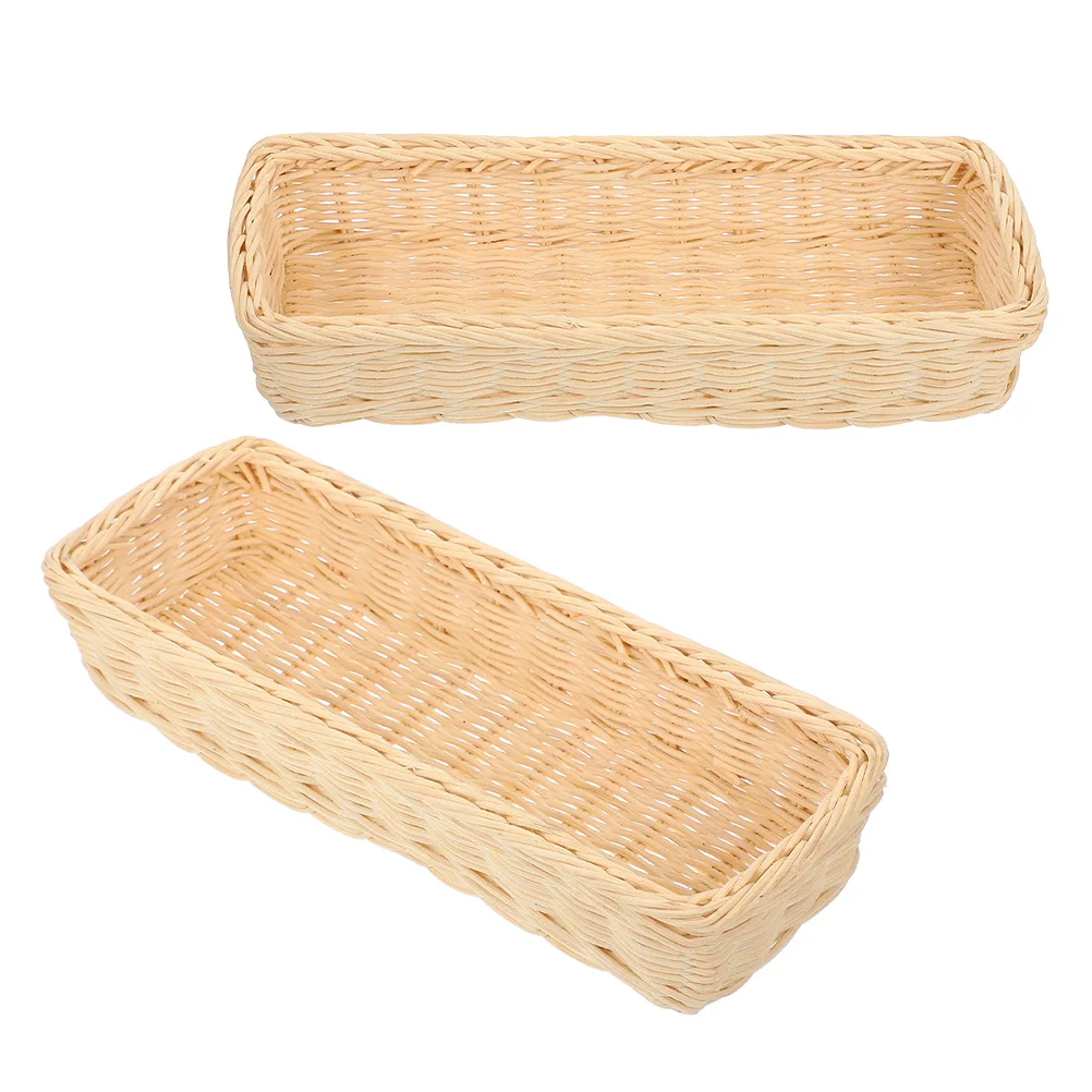 

2 PCS Rattan Storage Basket Utensil Holder for Party Rectangle Woven Bread Container