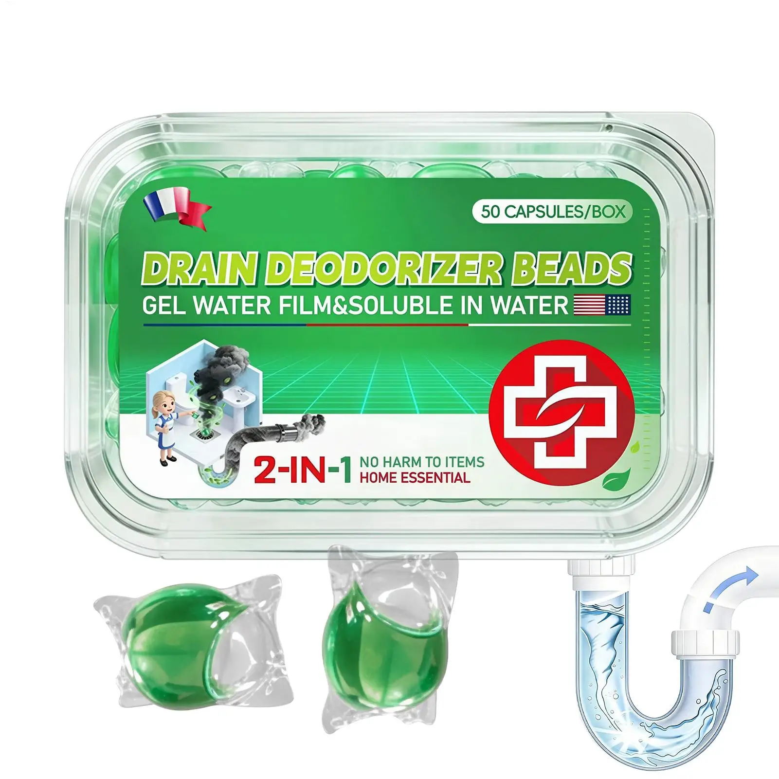 50 Count Drain Smell Eliminator Multipurpose Plumbing Unclogger & Freshener Granules for Bathtub Kitchen Shower Septic