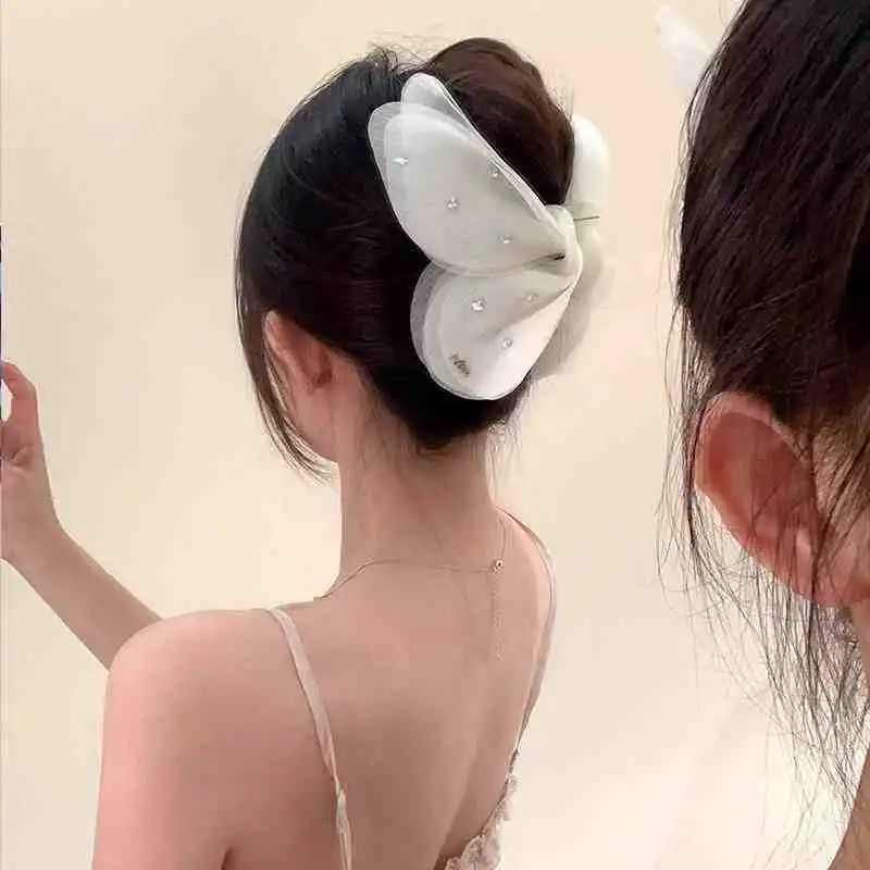 Hair Claw Mesh Butterfly Rhinestone Oversized Back Head Updo Clip for Women Premium Elegant Lightweight Durable