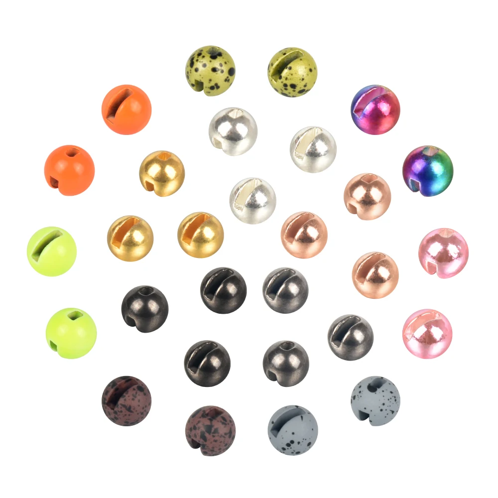 MUUNN 25 Stück 1,5-3,8mm Farbige Wolfram-Schlitzperlen für Fliegenbinden Metallisch Rot Metallisch Orange – Detail 9