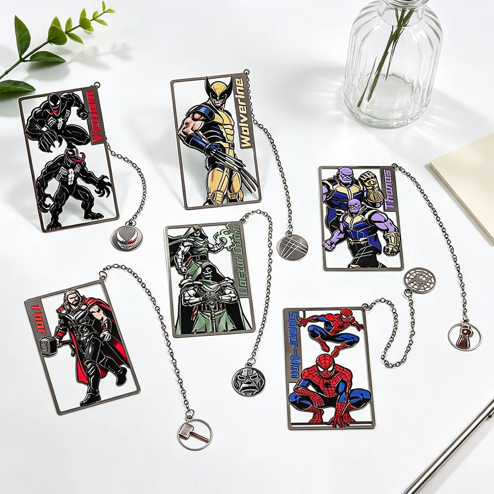Superhero Metal Bookmarks, Spider-Man Venom Thor Wolverine Thanos Doctor Doom Fan Gift for Reading, Study, Christmas
