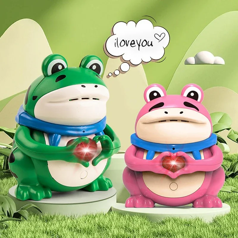 1Pcs Cartoon  Glowing Frog Talking Toy Children Frog Toy with Light Up Movable Heart Gesture Voice Festival Valentine's for Kids