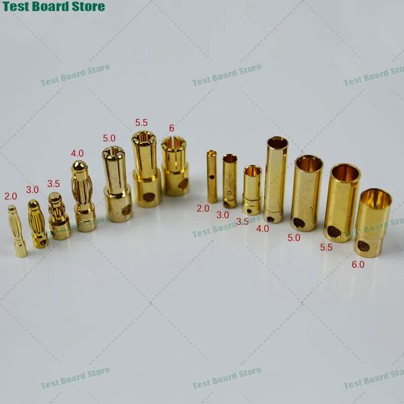 1Piece gold-plated bullet banana head RC battery plug 2/3/3.5/4/5/5.5/6mm male and female banana connector for ESC battery motor