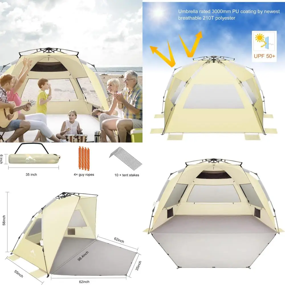 

Просторная пляжная палатка-тент на 5-6 человек с защитой от УФ-излучения, сумкой для переноски, колышками и карманами для песка - цвет хаки